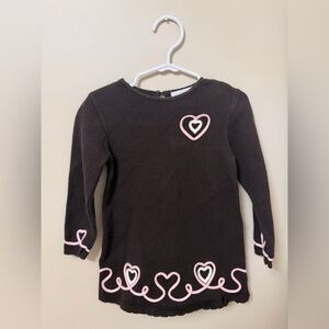 Savannah Toddler Girl Heart Dress Brown Pink Embroidered Long Sleeve | 24M